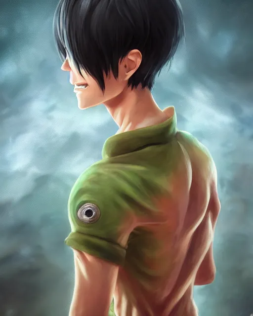 Prompt: an epic comic book style full body portrait painting of eren yeager bubble head, elegant, character design by Mark Ryden and Pixar and Hayao Miyazaki, unreal 5, DAZ, hyperrealistic, octane render, cosplay, RPG portrait, dynamic lighting, intricate detail, summer vibrancy, cinematic