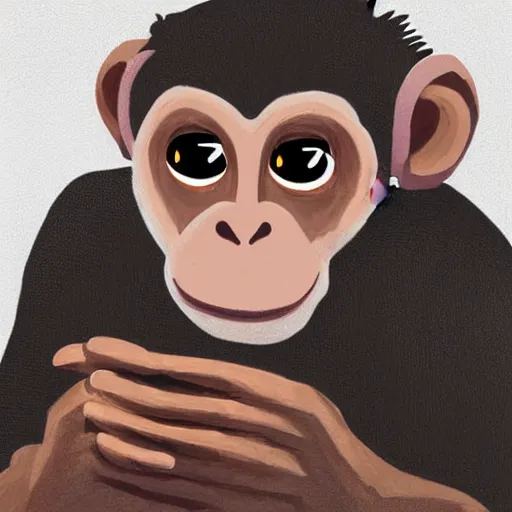 Prompt: a grumpy monkey listening to music with airpods, his family are trying to talk to him but he cannot hear them, digital art