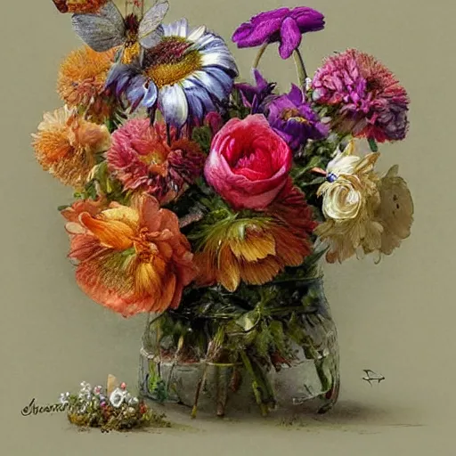 Image similar to summer flowers by jean - baptiste monge, masterpiece, colorful