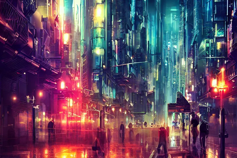 Image similar to futuristic city, street, depth of field, by wlop, at night, poster, highly detailled