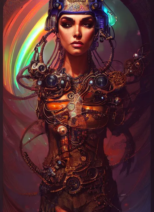 Prompt: hyper detailed ultra sharp of a aladdinpunk steampunk sci - fi vatika trending on artstation, warpaint aesthetic, earthwave, colorful, psychedelic, ornate, intricate, digital painting, concept art, smooth, sharp focus, illustration, art by artgerm and greg rutkowski and h. r. giger, 8 k