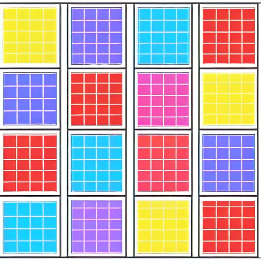 Prompt: a grid full of different color check marks on white background, vector