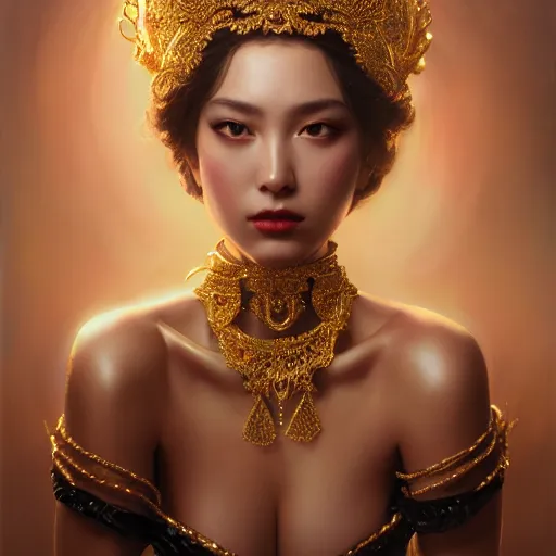 Prompt: expressive oil painting, of alluring european princess, seductive look, smooth glowing skin, glistening body, love, adoration, ornate headpiece made from beads, black choker, glamour shot, by yoshitaka amano, by greg rutkowski, by jeremyg lipkinng, by artgerm, digital art, octane render,