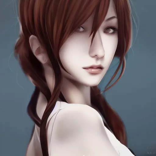 Image similar to kurisu makise, elegant, ultra highly detailed, digital painting, smooth, sharp focus, artstation, top-down shot, art by Ina Wong