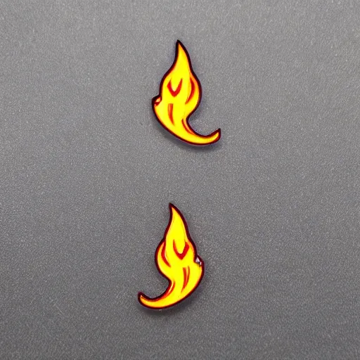 Image similar to a diamond enamel pin depicting a minimalistic clean graphic illustration fire flames warning label, smooth curves