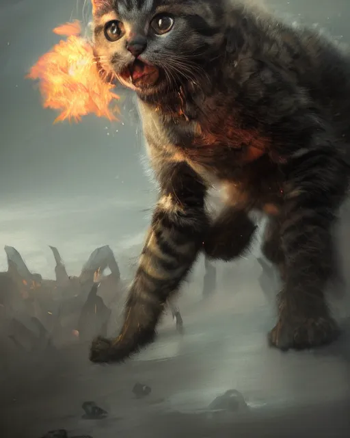 Prompt: oil painting of Angry Anthropomorphized Kitten Berserker, wearing fur armor, claws, sharp focus, attack pose, fantasy style, octane render, volumetric lighting, 8k high definition, by greg rutkowski, highly detailed, trending on art Station, magic the gathering artwork, burning Battlefield background, centered