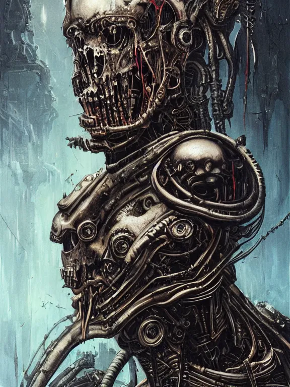 Prompt: art portrait of a chaos space marine, decaying eldritch horror, giger,8k,by tristan eaton,Stanley Artgermm,Tom Bagshaw,Greg Rutkowski,Carne Griffiths, Ayami Kojima, Beksinski, Giger,trending on DeviantArt,face enhance,hyper detailed,minimalist,cybernetic, android, blade runner,full of colour,