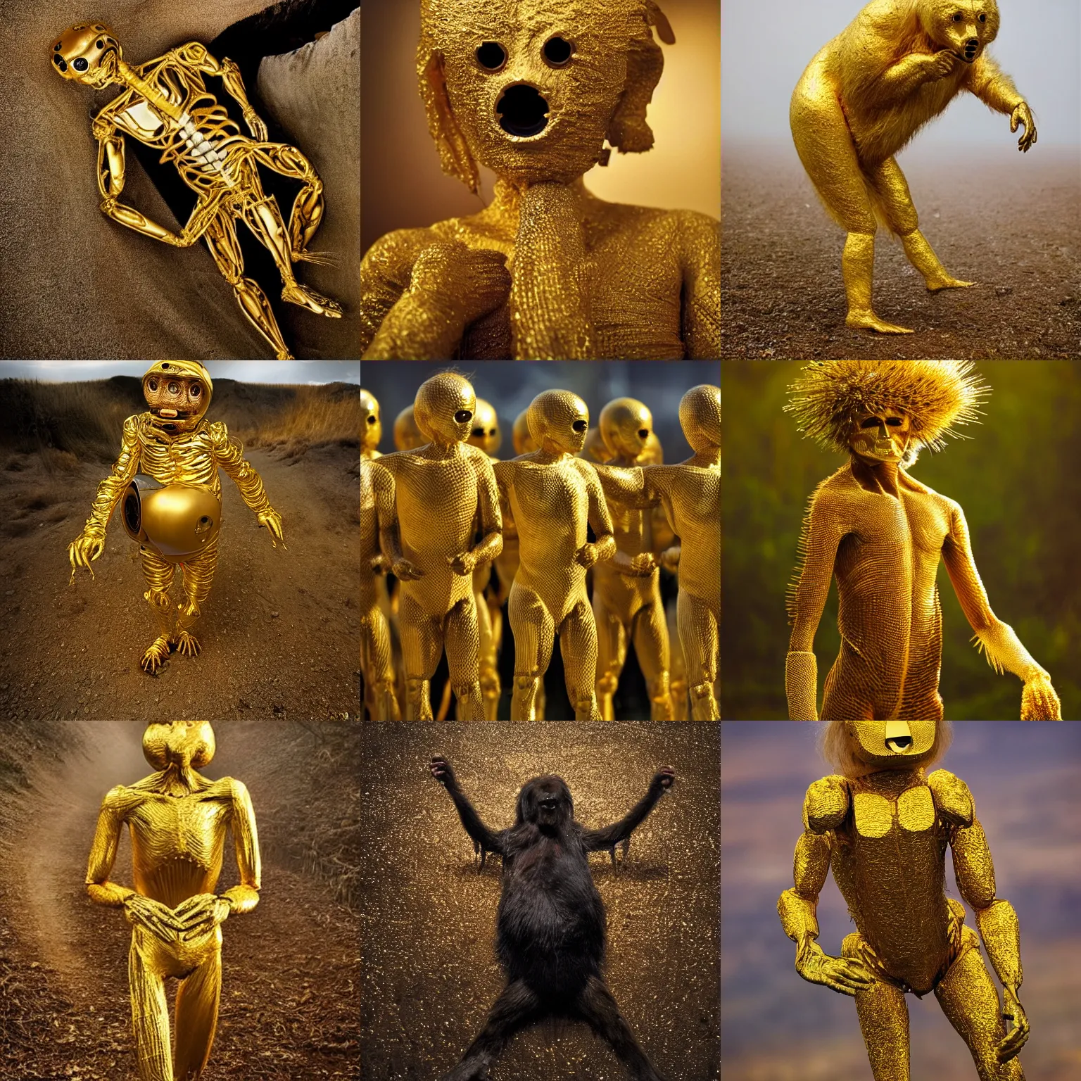 Prompt: award - winning rare golden coated humanoid national geographic photography