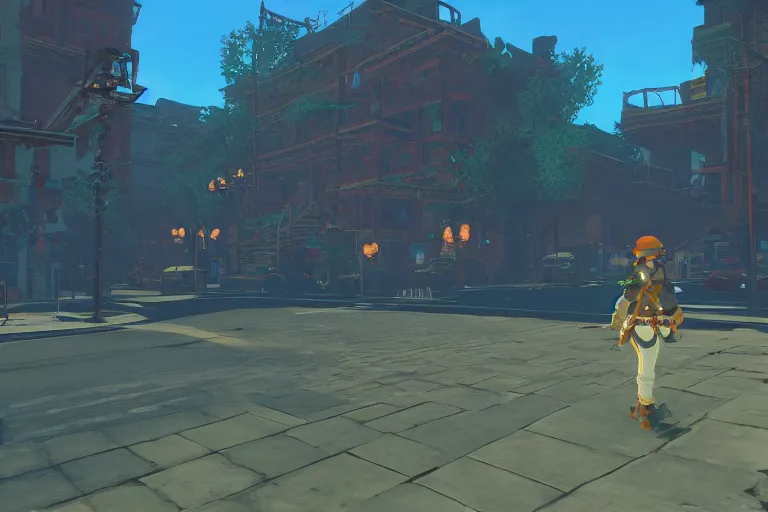 Prompt: u street washington dc in botw, breath of the wild screenshot