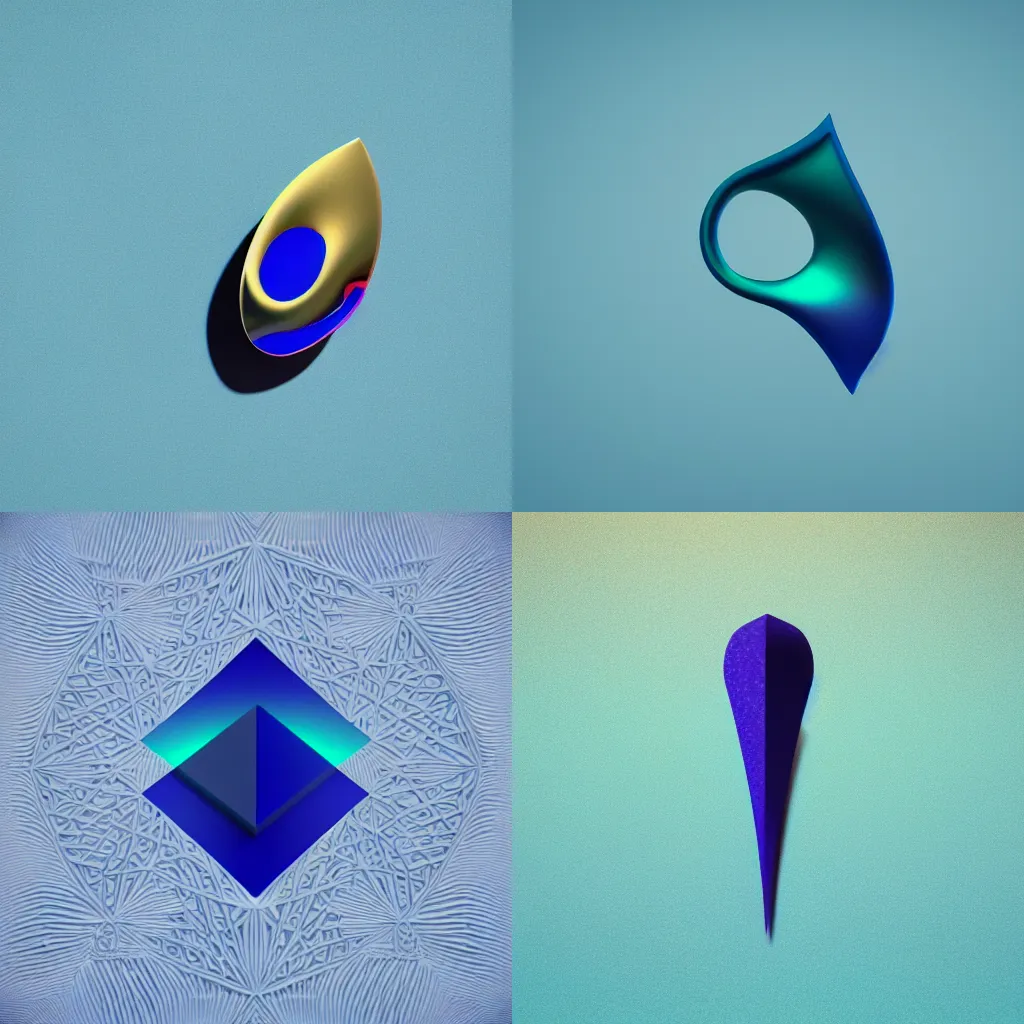 Image similar to minimalist, surrealist, islamic art, 8 k, abstract, 3 d render, glossy, shiny, lapis lazuli gradients, negative space, proportional, inner ear, vector image, octane render