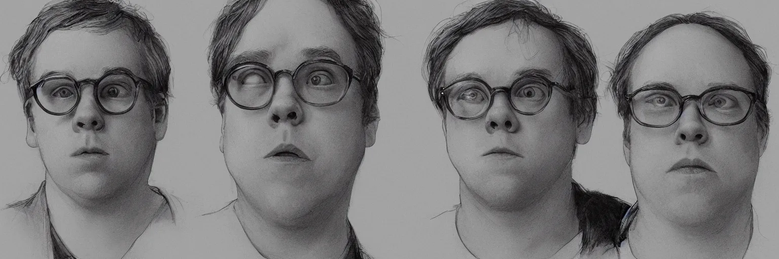 Image similar to character study of todd solondz and philip seymour hoffman and paul dano, 2 0 2 2, clear faces, emotional, character sheet, fine details, concept design, contrast, kim jung gi, pixar and da vinci, trending on artstation, 8 k, full body and head, turnaround, front view, back view, ultra wide angle