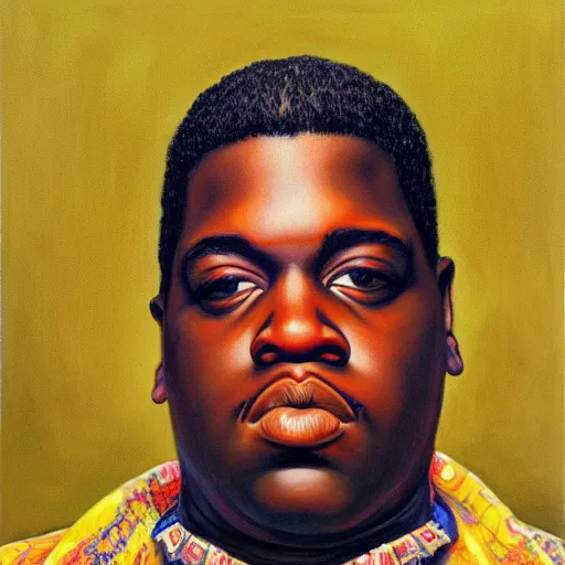 Image similar to a portrait of biggie smalls by matin klarwein