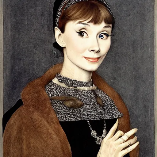 Image similar to audrey hepburn art by hans holbein