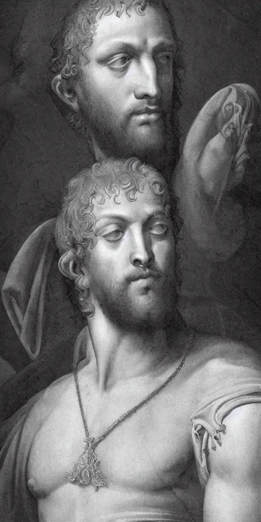 Prompt: renaissance era painting of gigachad, greyscale