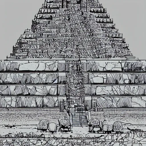 Image similar to gigantic colossal tortoise in the desert on its back pyramid ziggurat highly detailed concept art schematic, Laurie Greasley