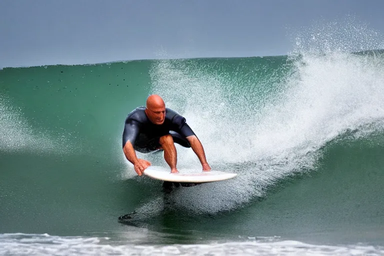 Prompt: kelly slater surfing in a rain puddle. ultra realistic photo 4 k