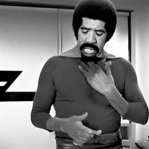Image similar to richard pryor talking to superman, 1 9 7 0 s, film grain, heavy grain, cinematic compositions, directed by scorsese