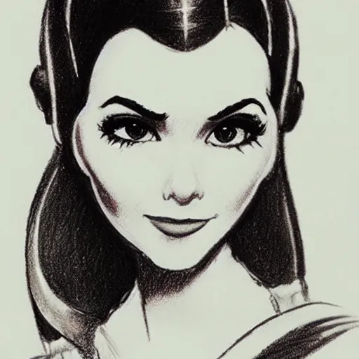 Image similar to milt kahl pencil sketch of victoria justice as princess leia