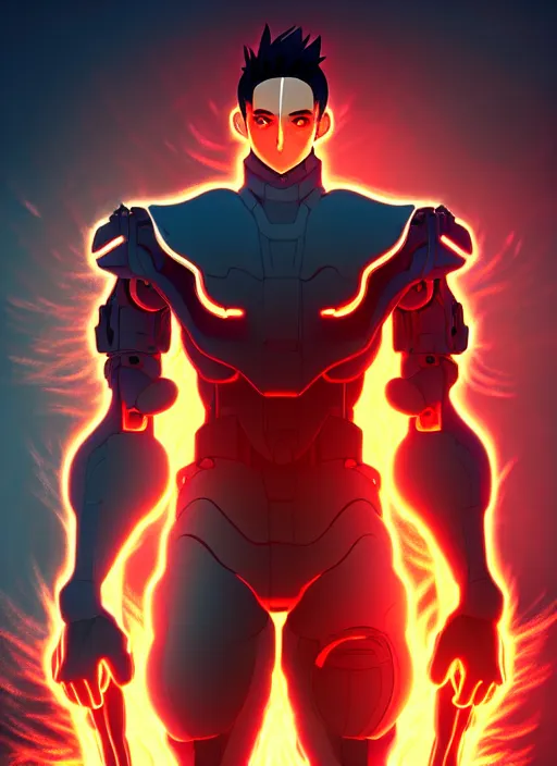 Prompt: a detailed manga full body portrait illustration of a dark haired cyborg anime man surrounded by fire, detailed artwork, realism, 4 k resolution, detailed, high quality, sharp focus, hq artwork, insane detail, volumetric lighting, character concept art, fine details, clear subject, central subject