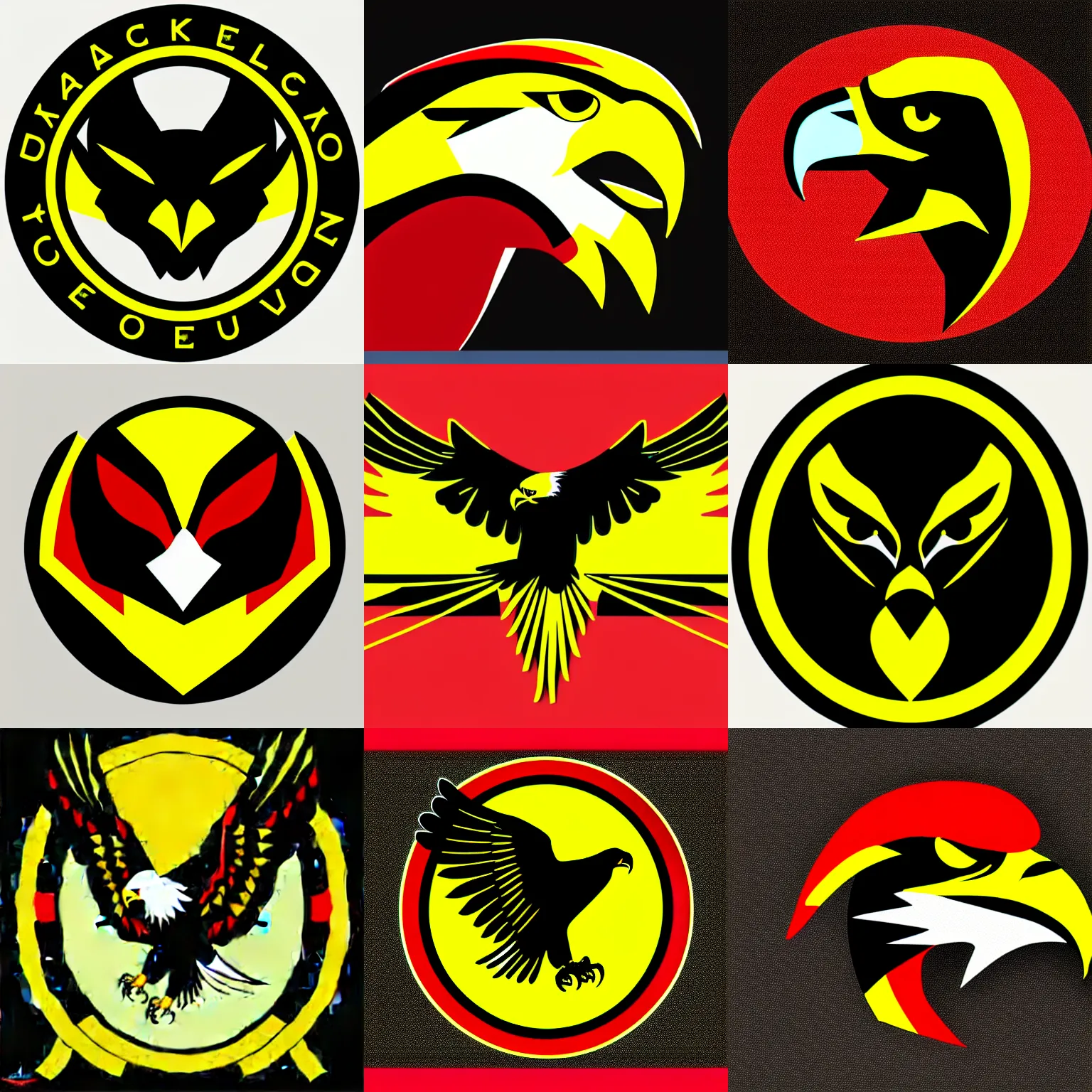 Prompt: eagle, black red yellow, logo, vector art