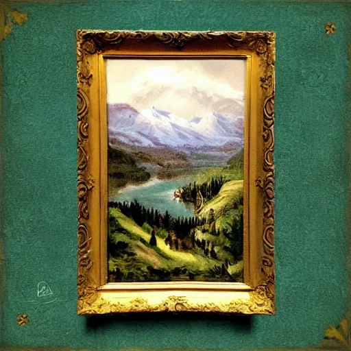 Image similar to 🌲🧙🐄🗻🌉, victorian painting