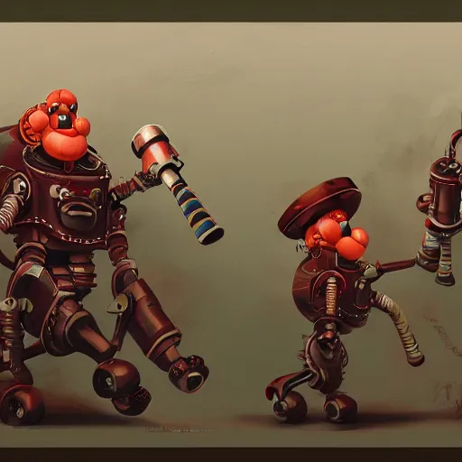 Prompt: concept art of clown robotics by jama jurabaev, brush hard, artstation, high quality, brush stroke