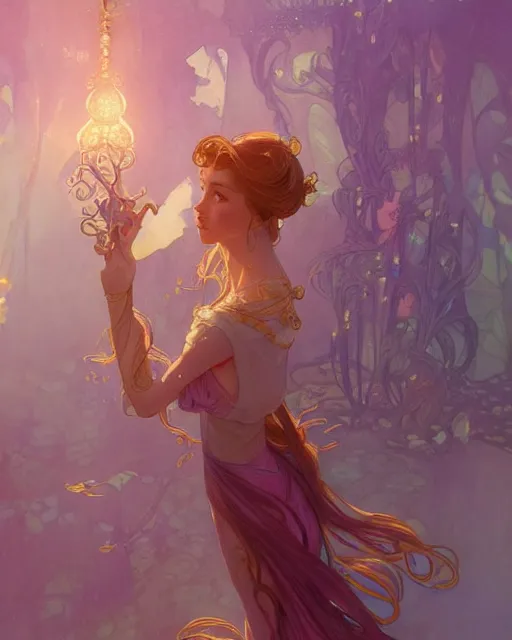 Image similar to secret romance, highly detailed, gold filigree, romantic storybook fantasy, soft cinematic lighting, award, disney concept art watercolor illustration by mandy jurgens and alphonse mucha and alena aenami, pastel color palette, featured on artstation