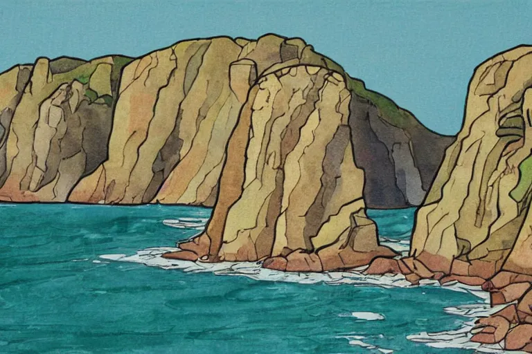 Image similar to seaside cliffs in the style of art nouveau