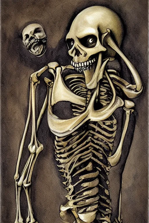 Prompt: laughing skeleton by H.R. Giger