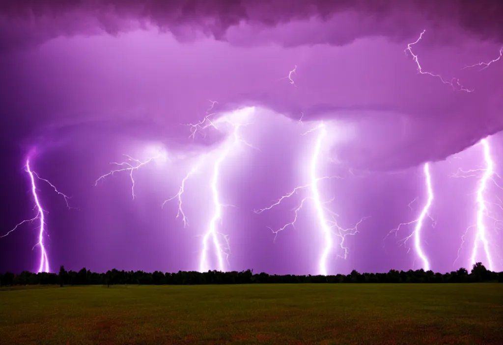 Image similar to purple color lighting storm a tornado on the ground