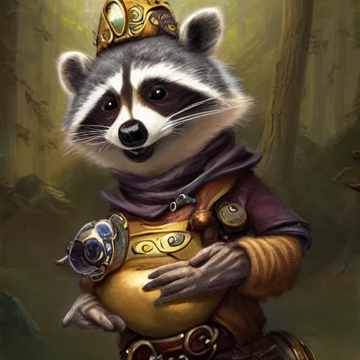 Image similar to a whimsical raccoon wearing bard clothing by Justin Gerard, concept art, highly detailed