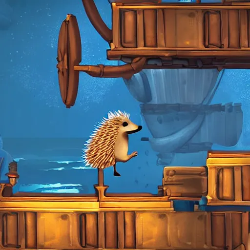 Image similar to hedgehog on a ship in seqa of thieves, game, epic