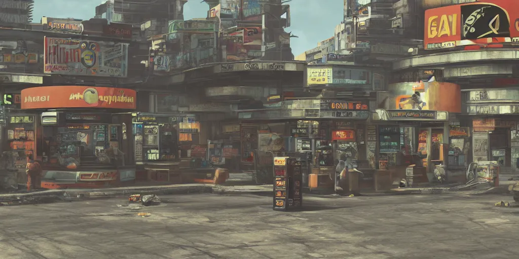 Image similar to Blackjack going to 7-11 and getting a Gatorade | Trending on ArtStation, Fallout | Hyperrealistic CGI Photorealistic Cyberpunk Post Nuclear City