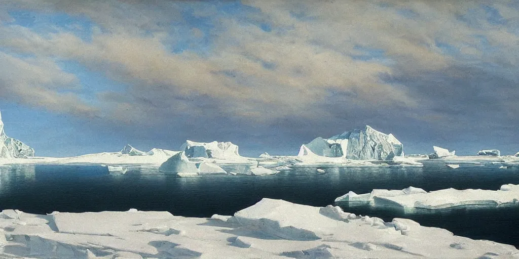Image similar to Antarctica, oil painting, highly detailed, artwork, in style of Albert bierstadt