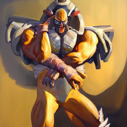 Image similar to greg manchess portrait painting of partially armored dhalsim from street fighter as overwatch character, medium shot, asymmetrical, profile picture, organic painting, sunny day, matte painting, bold shapes, hard edges, street art, trending on artstation, by huang guangjian and gil elvgren and gerald brom