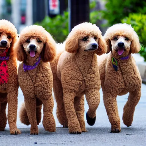 Image similar to a gang of poodles terrorizing the city