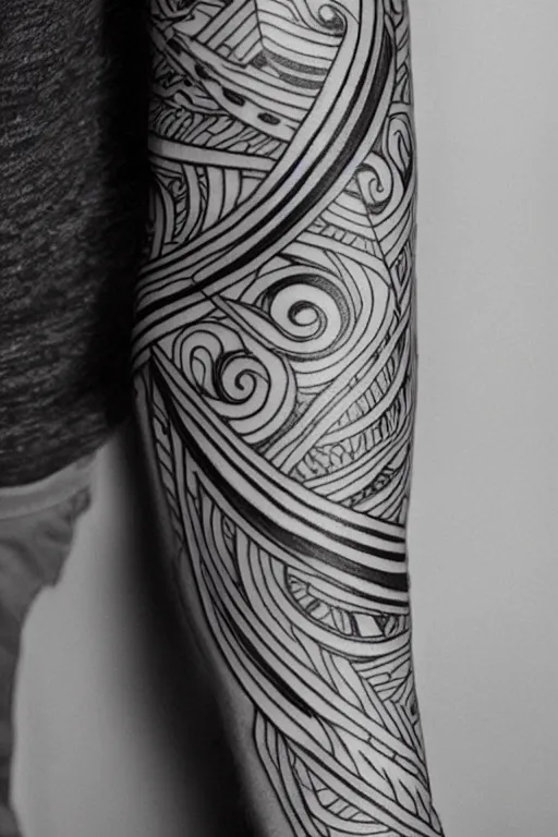 Prompt: a thin intricate lineart swirling tribal tattoo design, black and white