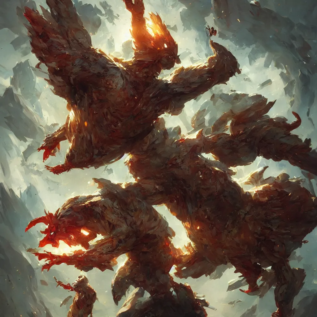 Image similar to super power, chicken, overdetailed art, by greg rutkowski, magic