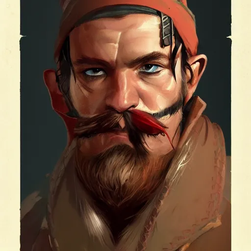 Image similar to portrait old vice barbarian warrior with trucker mustache and bandana, 8 k, trending on art station, by tooth wu and greg rutkowski