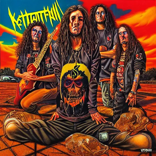 Image similar to thrash metal album cover in the style of stefan kostic, 1985, realistic, sharp focus, 8k high definition, insanely detailed, intricate, elegant