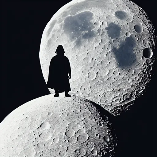 Prompt: darth vader standing on the moon looking at the sky