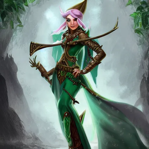 Image similar to female elf bard, Jade, dungeons and dragons, amazing detail, character concept art, illustration, fantasy, 4k