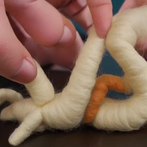 Image similar to photo of a needle - felted human centipede