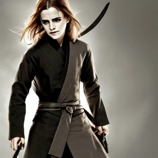 Image similar to an illustration of emma watson dressed like a japanese ninja