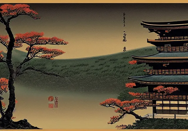 Image similar to ancient Japanese beautiful landscape mode concept art high realism