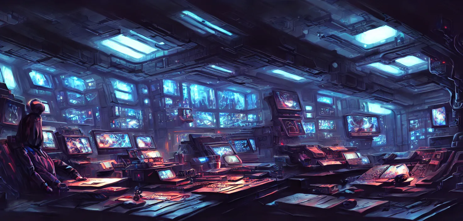 Image similar to a hyper detailed octane render concept art by xision wu, kerem beyit, sandara tang portrait of cyberpunk panel control spaceship room, dim lighting, detailed portraits, unreal engine 5, highly rendered, digital painting, hyper realistic, photo realistic, artstation, concept art, smooth, sharp focus perfect horizontal, symmetry illustration, detailed and intricate environment artstation hq