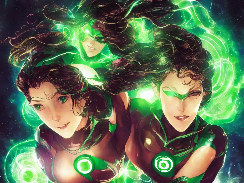 Image similar to anime key visual of one beautiful female green lantern, dc comics, power, hope, glowing, intricate, in space, stunning, highly detailed, digital painting, artstation, smooth, hard focus, illustration, art by artgerm and greg rutkowski and alphonse mucha