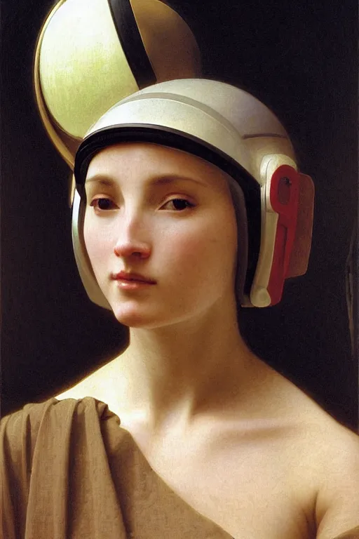 Prompt: portrait of women in astronaut helmets an ancient human species, single person, by bouguereau