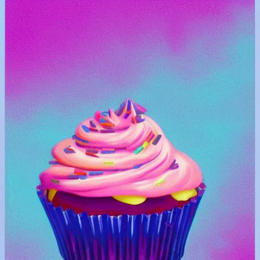 Image similar to a cupcake with purple frosting and pink sprinkles, a pastel by Lisa Frank, trending on cgsociety, rasquache, biomorphic, trypophobia, lovecraftian