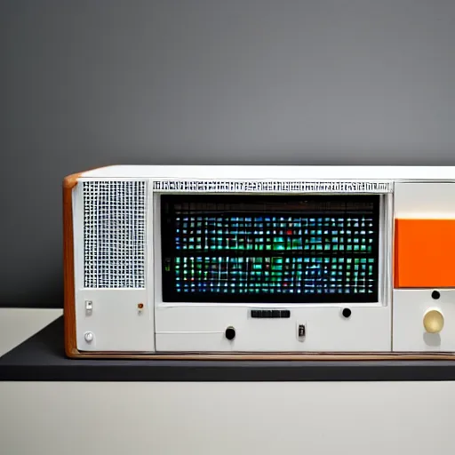 Prompt: colorful 80s Memphis group Style radio by Dieter Rams